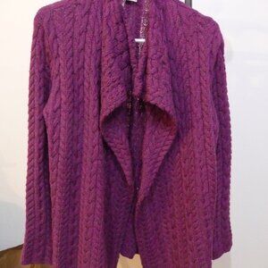 ISLANDER IRELAND OPEN FRONT WATHER FALL CHUNKY KNIT EGPLANT COLOR CARDIGAN LARGE
